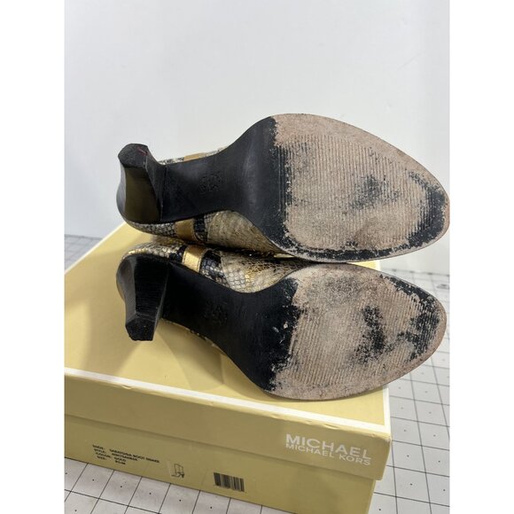 Michael Kors Gold Saratoga Boot Snake Skin Women's Sz. 8.5 Gold Chain Accent - Picture 8 of 13